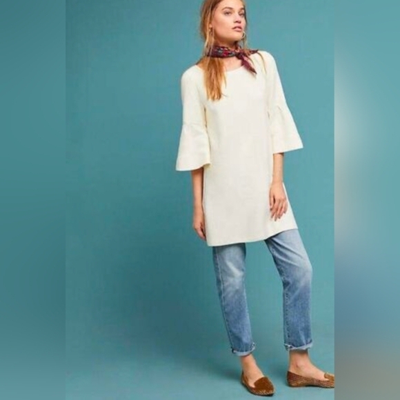 Moth Chester Ivory Crew Neck Bell Sleeve Pullover Knit Sweater Dress Medium - Picture 1 of 6